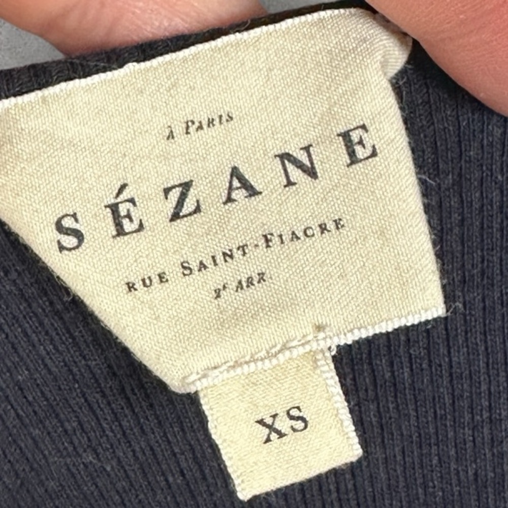 Sezane Navy Blue Kira Ribbed Tank Top Organic Cotton Lyocell Size XS Minimalist - Picture 5 of 12